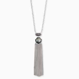 Brand New Kendra Scott Tae Silver Pendant Necklace In Platinum Drusy
